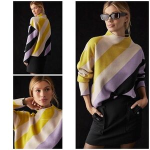 Maeve Anthropologie Colorblock Carys Striped Mock Neck Sweater Small